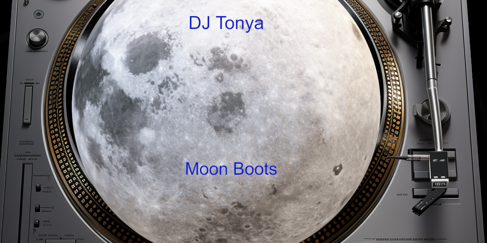 Image of a moon on a turntable, the title reads Moon Boots by DJ TonyA