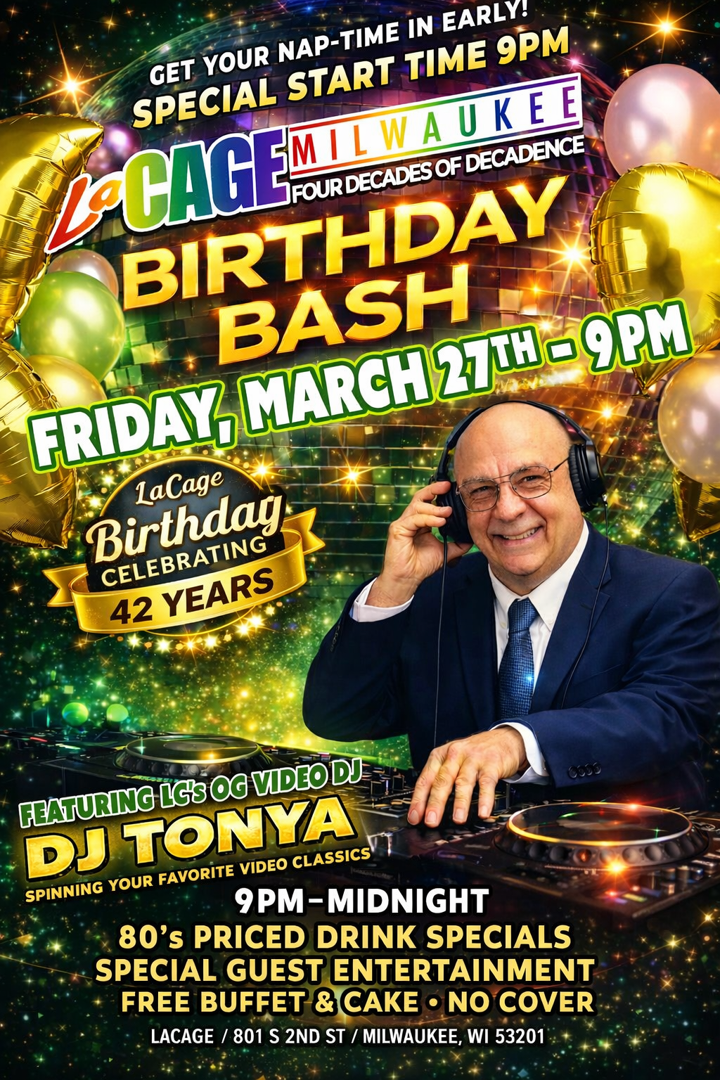 La Cage Birthday Bash 2026 2 Birthday bash event announcement flyer