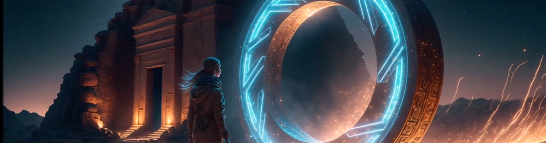 A person stands next to a mysterious portal